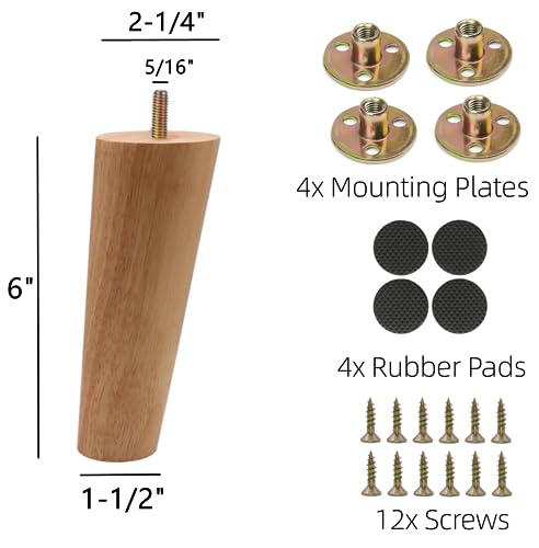 Solid Wood Replacement Furniture Sofa Couch Legs 6 inch Heavy Duty Set of 4 | Slant Wooden legs for Couch Sofa Chair Ottoman Loveseat Coffee Table Cabinet Furniture Replacement - color: Slant- Set of 4, size: 6"