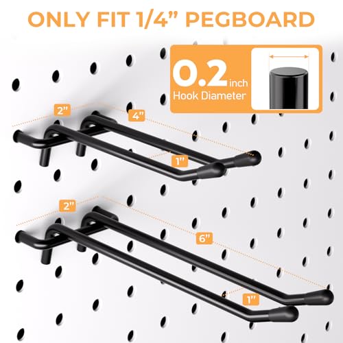 INCLY 36 Pack 4/6 Inch Double Arm Black Pegboard Hooks, 1/4" Heavy Duty - color: Black