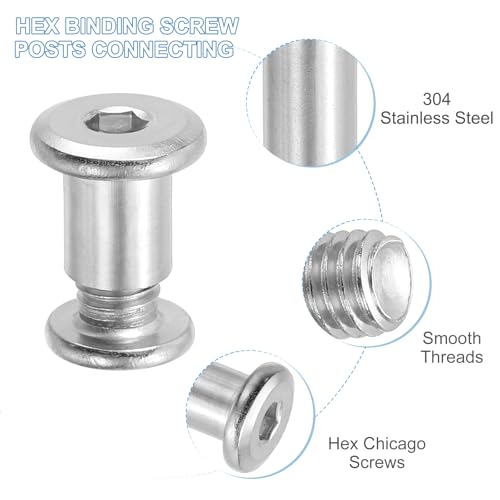 PATIKIL Hex Chicago Screws, 10 Set Binding Screw Posts M8 x 12 mm Connecting Hex Drive Socket Cap Bolt Nuts for Scrapbook Leather Belt Album Photo Furniture Repair, Silver - size: M8 x 12