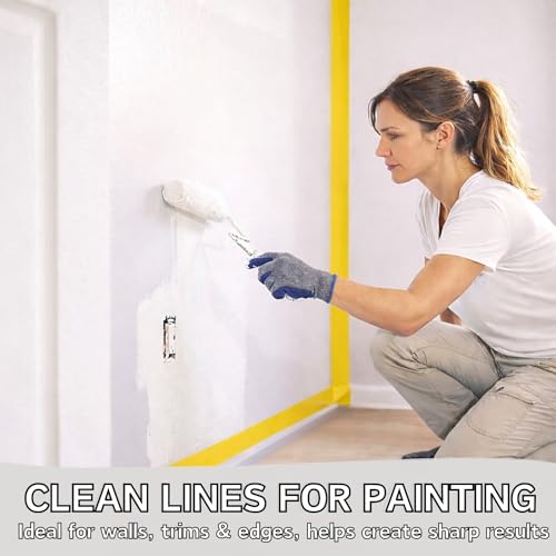 CHUANGSEED 3-Pack Yellow Painters Tape 1.88 Inches x 60 Yards Blue Masking Tape Bulk - Sharp Edge Line Technology, Produces Sharp Lines Residue-Free and Artisan Grade Wall Trim Tape - color: Yellow