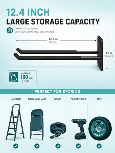 HJW 4 Pack Metal Wall Mount Garage Double Storage Hooks