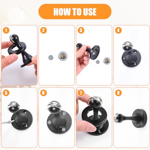 6 Pcs Magnetic Door Stoppers, Stainless Steel Heavy Duty Magnetic Door Stops for Wall and Floor Mounting, Door Holder Keep Door Open (Black)