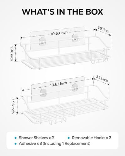 Nieifi Shower Caddy Adhesive, Shower Shelves, Shampoo Holder for Bathroom - color: White, size: 2 Pack