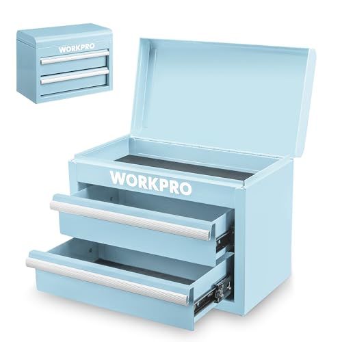 WORKPRO Metal Mini Tool Box with 2 Drawers and Top Storage - color: Macaron Blue
