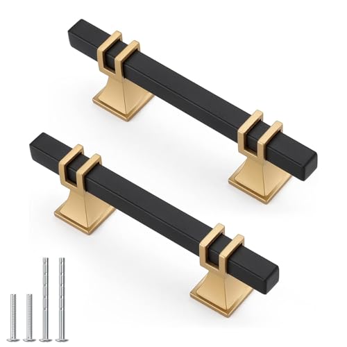 10 Pack 3 Inch Black & Gold Cabinet Pulls - Modern Kitchen Cabinet Hardware - color: Black & Matte Gold, size: 3 inch (76mm) Hole Center Pull