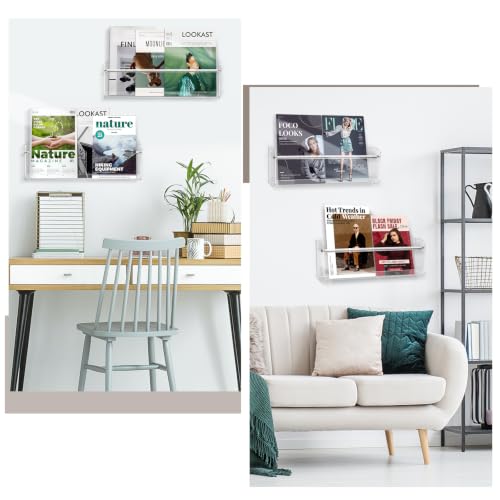 2 Pack Acrylic Magazine Holder,17 Inch Clear Wall Book Shelves