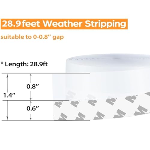 28.9 Ft Weather Stripping Door Seal Strip Tape,Silicone Draft Stopper,Self Adhesive Shower Door Bottom Seal, Insulation Strip for Frame Windows and Glass Gaps (Transparent, 35mm) - size: 1.4 in x 28.9 ft