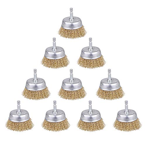 Rocaris 10 Pack 3 Inch Wire Cup Brush with 1/4-Inch Hex Shank