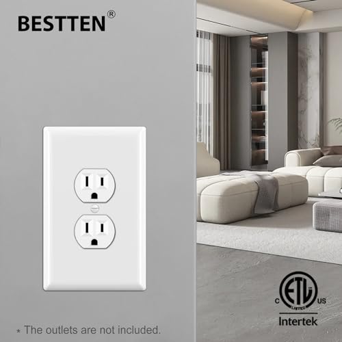 BESTTEN 10 Pack 1-Gang Jumbo Duplex Receptacle Outlet Wall Plate, White - size: Duplex Oversize