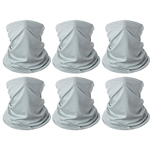 6 Pieces Summer Face Cover Scarf Mens Neck Gaiter For Men Women UV Protection Face Breathable Sun Protection Cycling Running - color: Grey(6-pack)