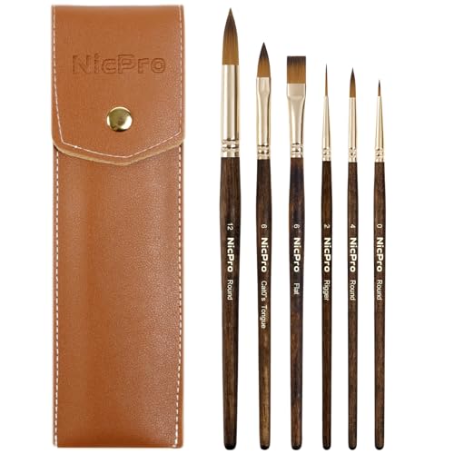 Nicpro 6Pcs Travel Watercolor Brushes Set, Professional Paint Brush - size: 6 PCS