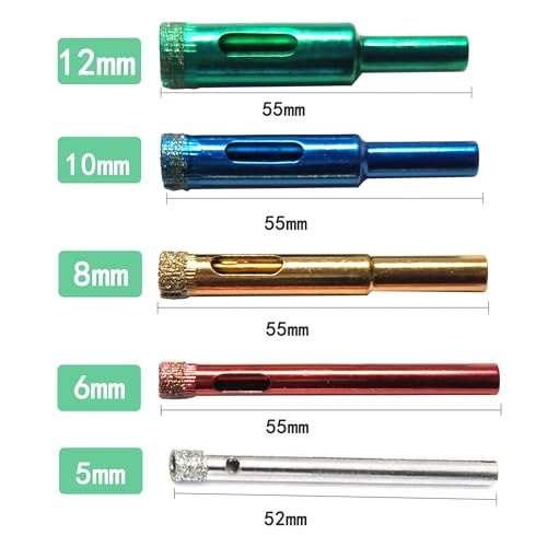 Diamond Drill Bits for Glass, 3/16"-1/2" Diamond Hole Saw Kit | Glass Drill Bit for Ceramic Bottles, Pots, Marble, Tile Cutting 5 PCS - size: 3/16"-1/2"