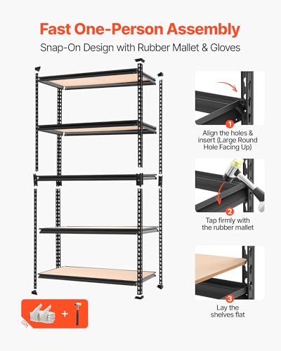 VEVOR Storage Shelves, 5-Tier Adjustable, 2000 lbs Capacity, Heavy Duty Garage Storage Shelving Unit, Metal Utility Rack Shelf, for Garage Warehouse Basement Kitchen, 36.34" W x 16.34" D x 71.38" H - size: 16.34" D x 36.34" W x 71.38" H