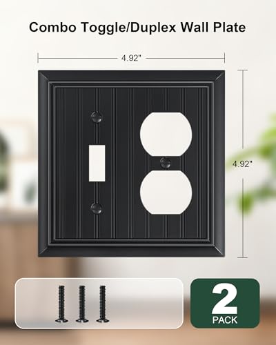 2-Pack Beadboard Bamboo Fiber Combo Toggle/Duplex Light Switch Cover Plate - color: Black, size: 1 Toggle/1 Duplex 2PK