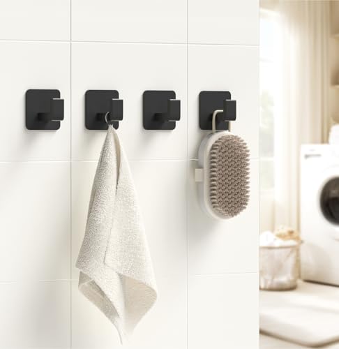 GWAAZXGZ Square Self Adhesive Towel Hooks - 2 Pack Matte Black Metal Hooks - color: Black, size: 2 Pack