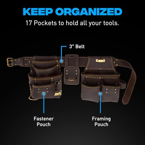 OX Carpenter Tool Belt + Pouches - Leather Tool Belts For Men - Size XL - color: Carpenter Belt, size: XL