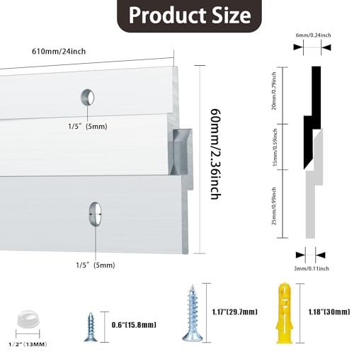 French Cleat Heavy Duty, Aluminum French Cleat, Headboard Wall Mounting Brackets with Screws, Heavy Mirror Mounting Hardware (24 Inch-2 Pairs, Support 160 lbs) - size: 24 Inch-Thick