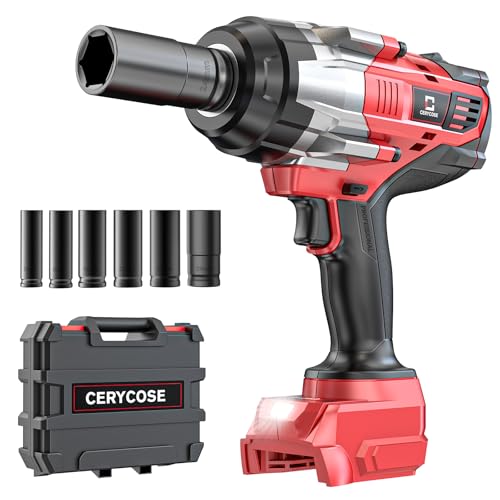 Cerycose Cordless Impact Wrench 1/2 inch Compatible with Milwaukee 18V Battery: 1700FT-LBS High Torque Impact Wrench with 6 Sockets & Case, Brushless Electric Impact Gun with LED Work Light, Bare Tool - size: 1/2inch, style: Fit for Milwaukee（include 6 So