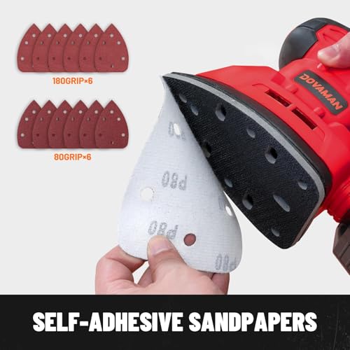 DOVAMAN 130W Detail Sander, 12000RPM Palm Sander Tool - color: B-red