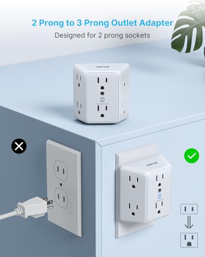 VINTAR 2 Prong to 3 Prong Outlet Adapter, 3 Sided 6 Outlet Extender - style: A1: 1 Pack - 6AC