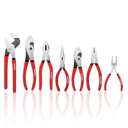 WORKPRO 7-Piece Pliers Set, Pliers Tool Set with Comfort Grip, Red - color: Red