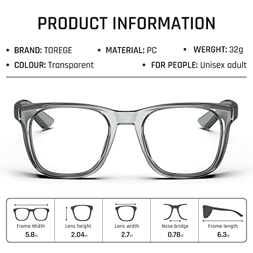 TOREGE Safety Glasses For Men,Clear Anti-Fog Anti-Blue Light Safety Goggles Scratch Resistant For Women Nurse - color: Grey