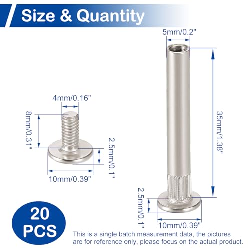 20 Sets Furniture Joint Connector Bolt & Cap Nuts Kits (35mm Sleeve) - size: M5 x 35mm