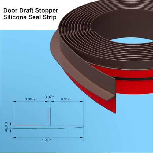 Elvone T-Shaped Weather Stripping Seal, Brown Silicone, 1.97 in x 20 ft - color: Brown, size: 20FTX1.97IN