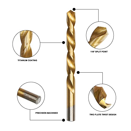 GMTOOLS 230 Pcs Drill Bit Set, 135° Tip Titanium Coated High Speed Steel, Twist Drill Bit Kit for Iron, Aluminum Alloy, Copper, Wood, Plastic, with Hard Storage 1/16"-3/8" - style: 230PCS