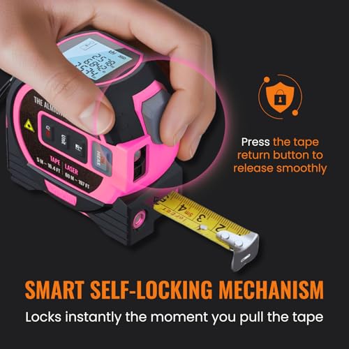 The Almighty Ruler Laser Tape Measure | Smart Range Finder | 196ft/ 60m - color: Pink, style: 60m