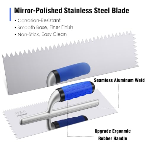 6PCS V-Notch Tile Trowel Set, Grout Float, 2 Sponges & Grout Saw