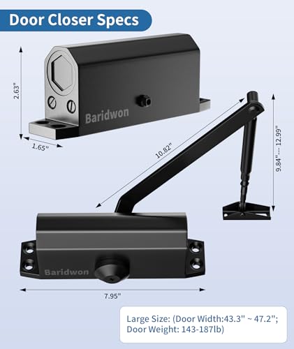 Heavy Duty Commercial Door Closer Large Size, LetBlack Finish, Self-Closing Mechanism with Hold Open - size: Large, style: JetBlack
