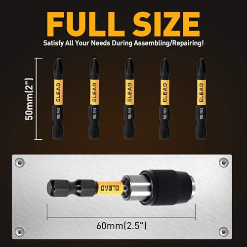 6-Piece Phillips Bit #2 Impact, 2 Inch Magnetic Phillips Head Drill & Screwdriver Bit with Magnetic Bit Holder, S2 Steel, 1/4" Hex Shank, PH2 for Impact Driver, Professional & DIY Use - size: 6-Piece
