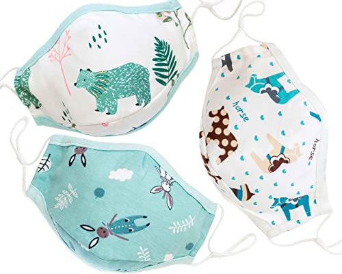 Tub Cubby Cute Face Masks for Kids | 3-Pack | 100% Cotton | Fun Animal Prints