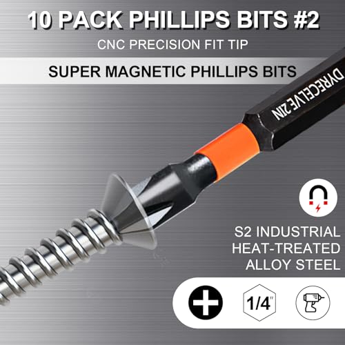 DYRECELVE 10-Piece Phillips Bits #2 Impact, 1-6 Inch Long Screwdriver Bits - color: 1'' to 6'' Ph2 10-pcs