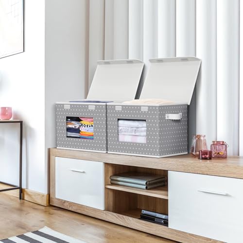 Univivi Fabric Foldable Storage Boxes with Lids, 4 Pack, Gray Star - color: Grey Star