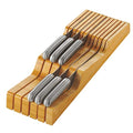 Bambüsi Knife Drawer Organizer 16 Slot In-Drawer Knife Block Holder, Bamboo - color: Bamboo, size: 17" x 5.3" x 2"
