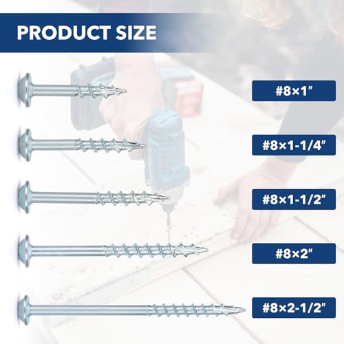 Pocket Hole Screws #8x1 Zinc, Coarse Thread Wood Screws, Washer Head with Square Drive 300Pcs, 150MM Drive Bit Included - color: Zinc, size: #8x1‘’