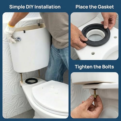 3'' Toilet Tank Gasket Replacement Parts Rubber Ring Seal and Gaskets with 2Pcs Brass Bolts & Kit, Toilet Tank to Bowl Repair for American Standard Leak Preventer