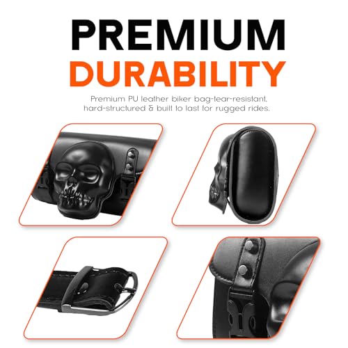 Rogierra 7.2L Motorcycle Tool Bag，Universal PU Leather Motorcycle Fork Bag Waterproof Handlebar Bag For Harley Suzuki Kawasaki，Black 3D Skull Bag - style: 3d Skull Pattern