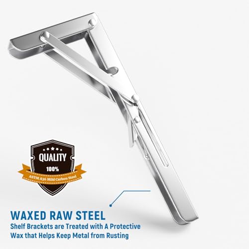 LEOPO 20 Inch Folding Shelf Brackets, 2 Pack Foldable Shelf Supports - color: Silver-Stainless Steel, size: 20 Inch