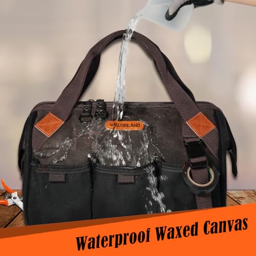 WELKINLAND 18 Pockets Electrician Tools Bag, Waxed Canvas Tool Bag For Men
