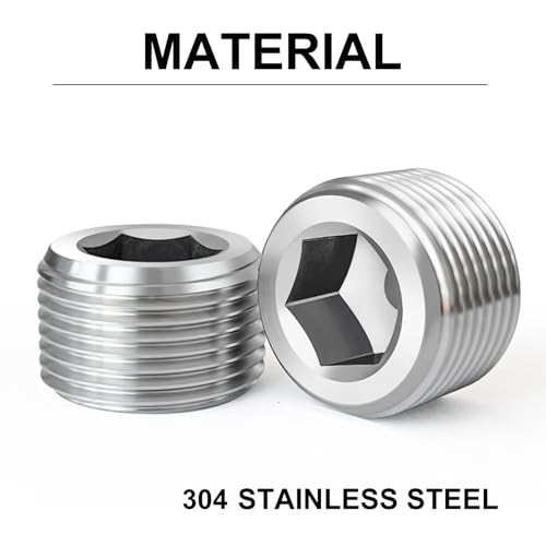 20 PCS 304 Stainless Steel Pipe Plug Socket Set, 1/8" 1/4" 3/8" 1/2" 3/4" NPT Male Plug, 5 Size Internal Hex Head Pipe Fitting Kit for Leak