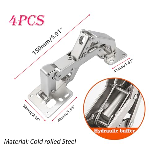 Qrity 4X Soft Close Hinges with Screws 175° Hydraulic Cabinet Doors Hinge - size: 4 Pcs Hinges-Slow Close