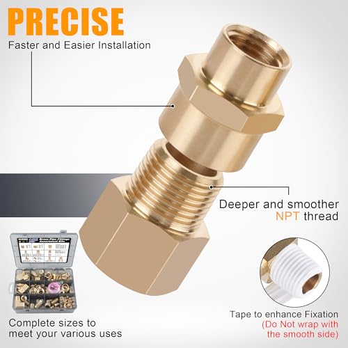 262PCS Brass Pipe Fittings Kit,1/8" 1/4" 3/8" 1/2" 3/4" NPT