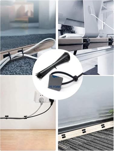 Strong Back-Glue Self Adhesive Cable Zip Tie Mounts Kit - 100 Set Cable Management Clips with 6" Zip Ties, Wire Holders - Outdoor Sticky Wire Organizer Clips-Black - color: Black