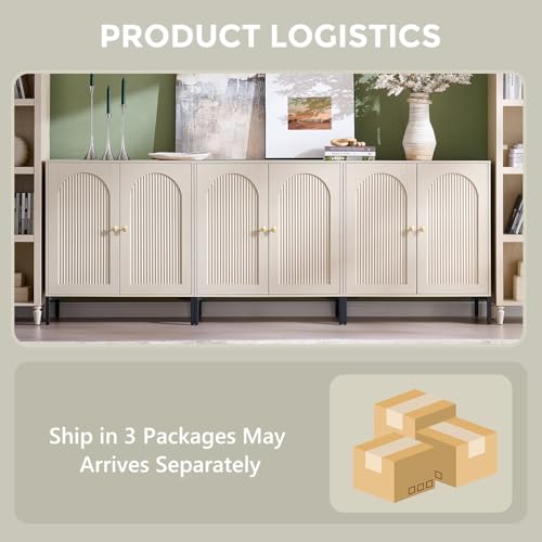 IFGET 92.63" W Modern Arched Sideboard Buffet Cabinet with Storage, Cream - color: Cream, size: 3 Pieces