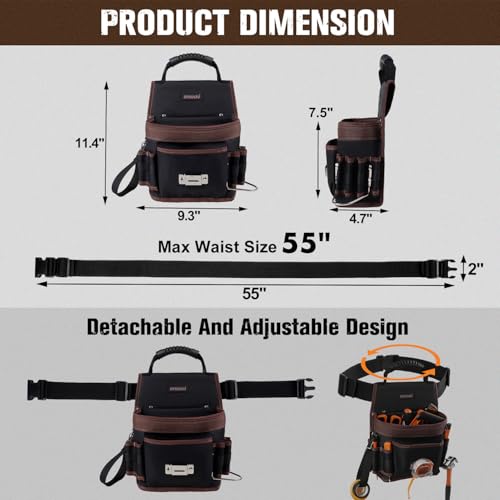 Small Tool Pouch with Belt, 10 Pockets, Carry Handle