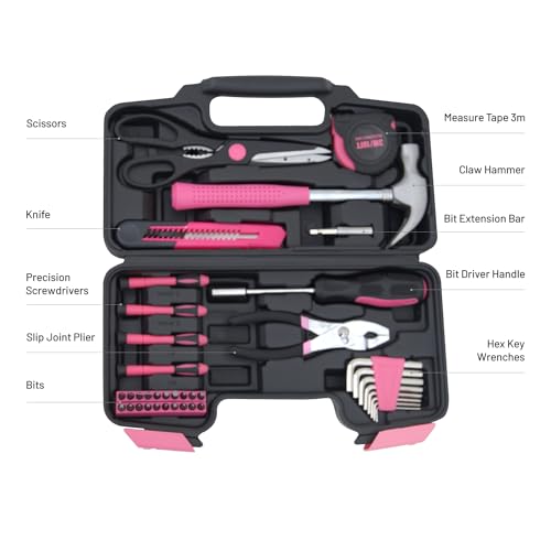 Hantinstom 39-Piece Household Tools Kit Essential Home Repair Set with Plastic Toolbox Ideal for College Students, Home Use & More