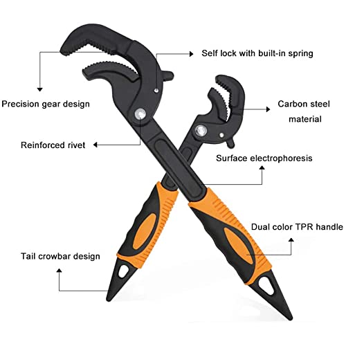 2 Pcs Multi-function Universal Wrench Set Self Adjusting Spanner Quick Power Grip Pipe Wrench for Auto Repair and Home Maintenance